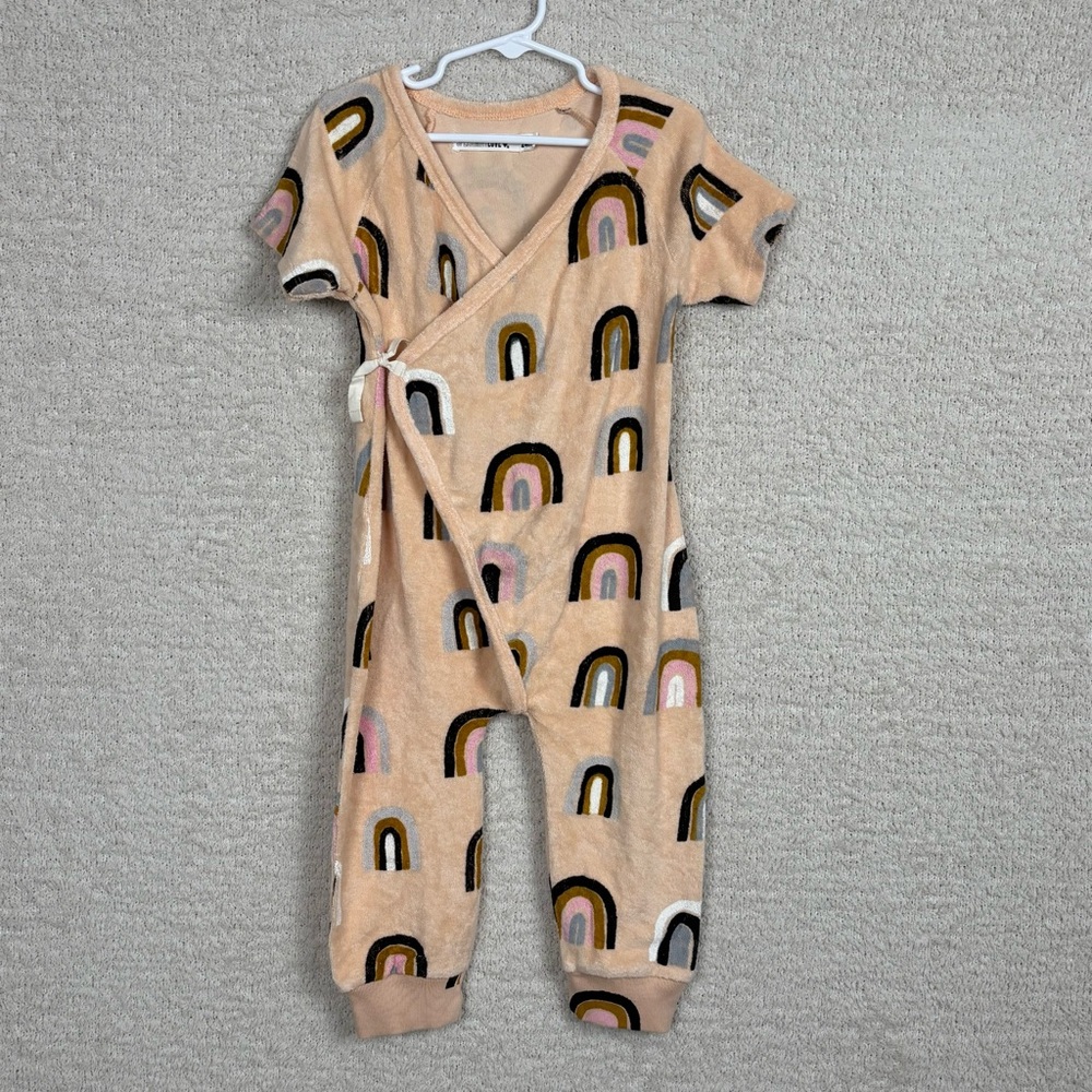 Spearmint Love Girls Jumpsuit 24M Cream Rainbow Print Terry Cloth‎ Short Sleeve